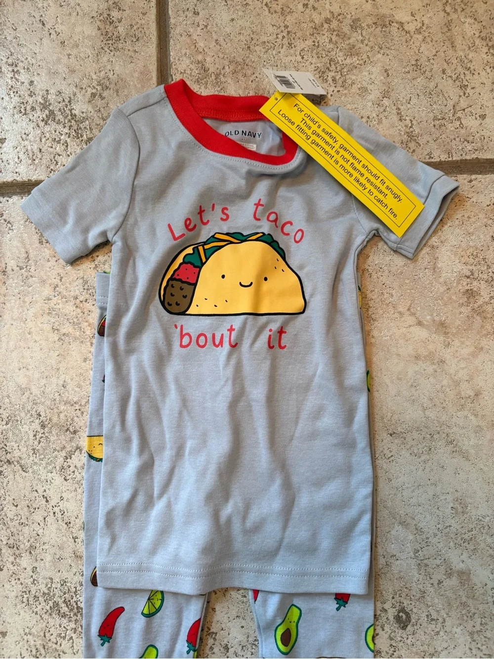 Kids Gray Taco-Print Pajama Set with Red Collar 4t